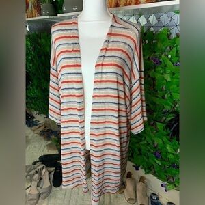 Ginger G Woman’s Large Lightweight Stripped Red/White/Cream Knit Cardigan